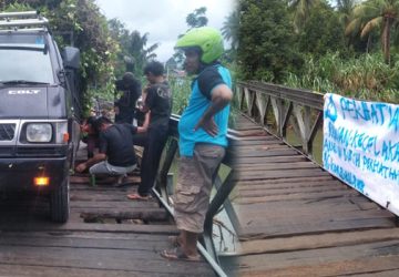 Tak Kunjung Diperbaiki, Pemuda Bolano Lambunu Tuliskan Spanduk Jembatan Cabang 3 Korban PHP