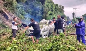 Longsor di Palasa Lambori, Dua Mobil Terseret dan Tertimpa Pohon