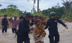 Brimob Polda Sulteng Bantu Evakuasi Korban Banjir dan Longsor di Tolitoli