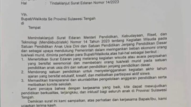 Instruksi Gubernur Anwar Hafid: Stop Wisuda PAUD-SD yang Memberatkan Orang Tua