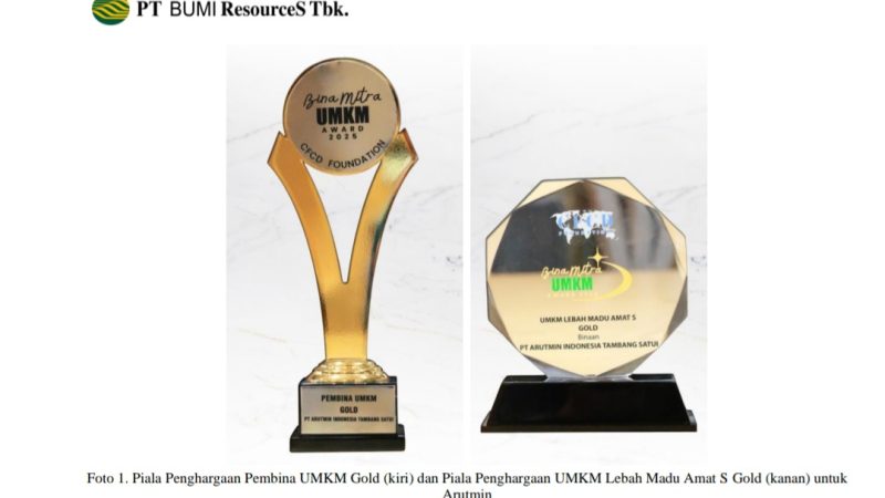 Arutmin, Anak Usaha BUMI Sabet Dua Penghargaan Bergengsi Bina Mitra UMKM Award 2025