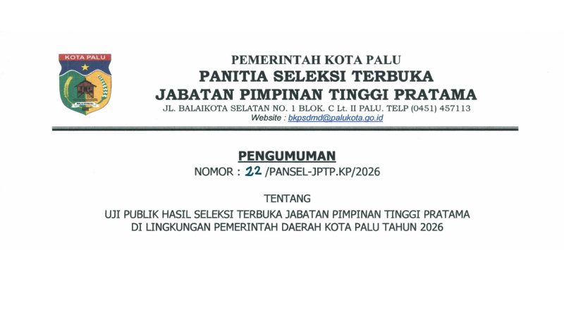 Pansel Umumkan Tiga Besar JPT Pratama Kota Palu
