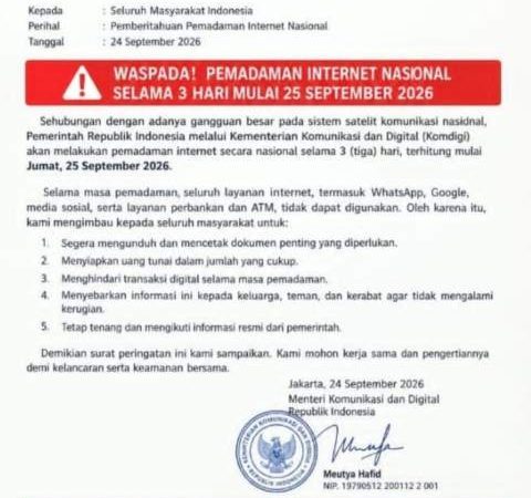 Heboh Internet Mati Tiga Hari, Komdigi Bongkar Fakta Surat Palsu